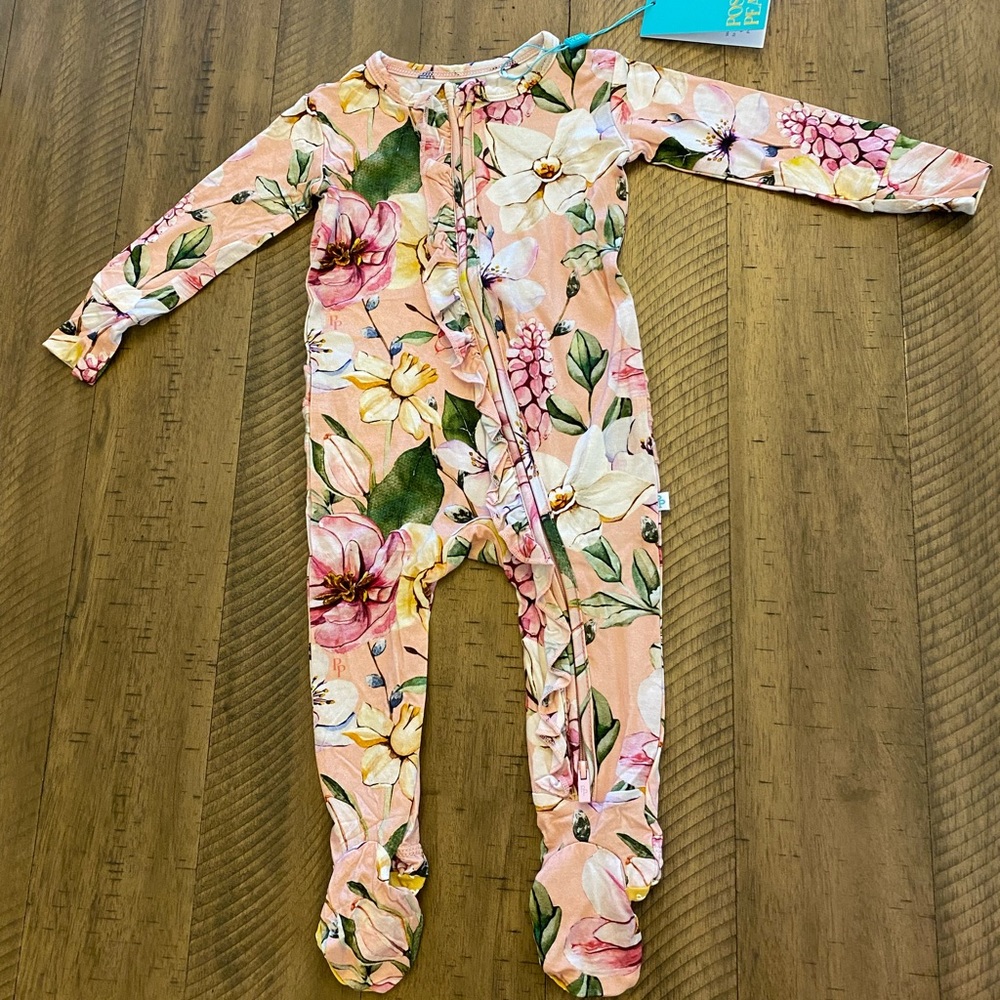 Posh Peanut Margot Footie Ruffled Zippered One Piece, 6-9 Months